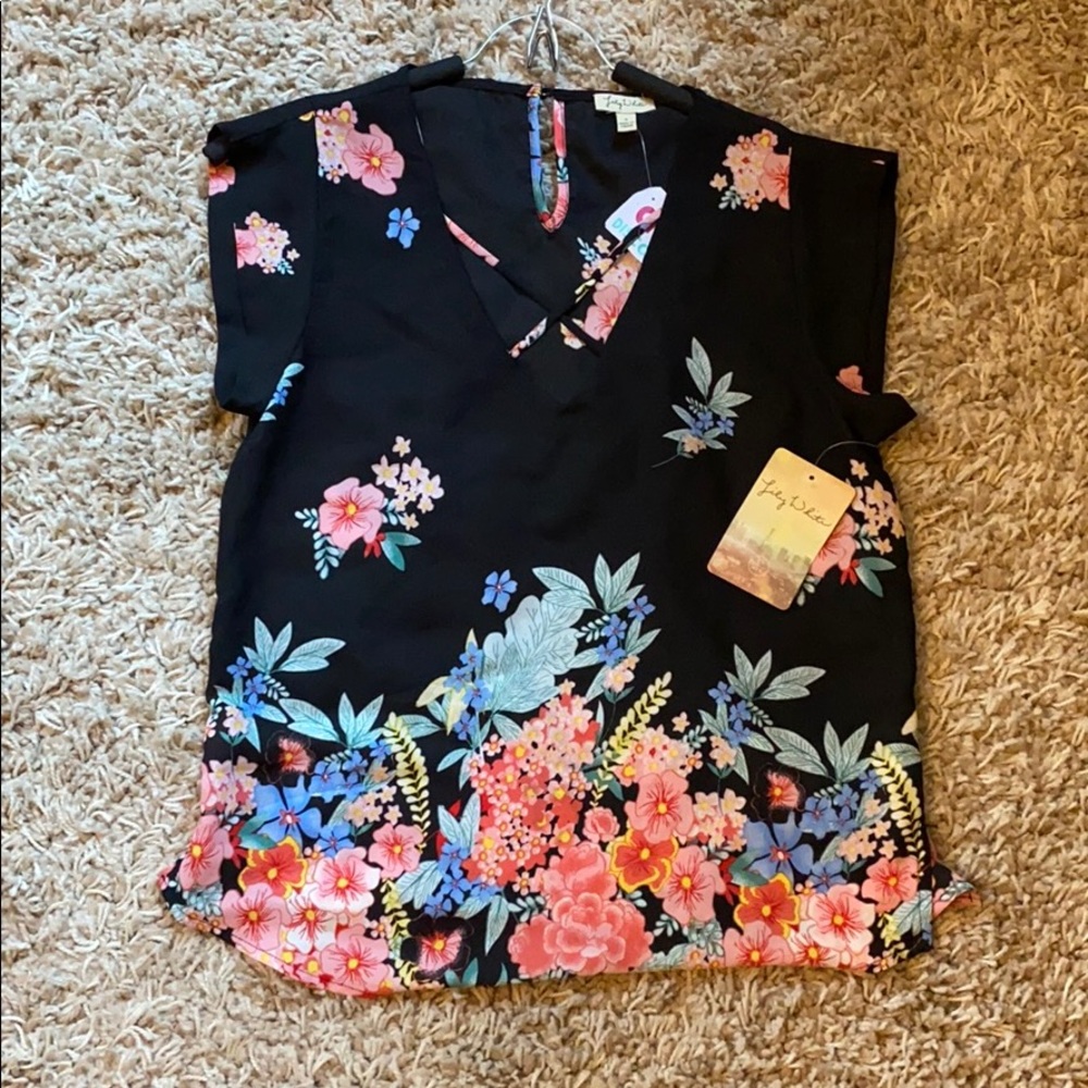 BLACK Floral Chiffon Blouse - SMALL - NWT